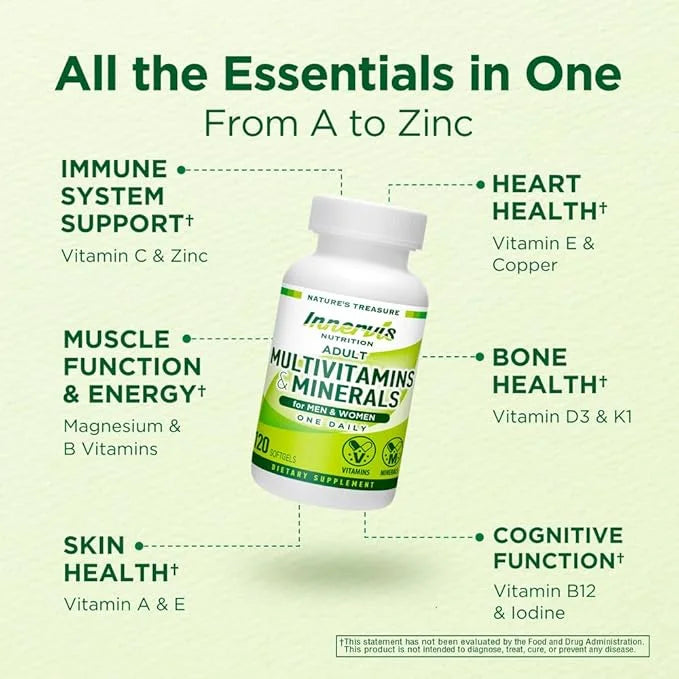 Adult Multivitamins & Minerals for Men and Women Immune Support Antioxidant Overall Health 120 Softgels Supplement - Produ...