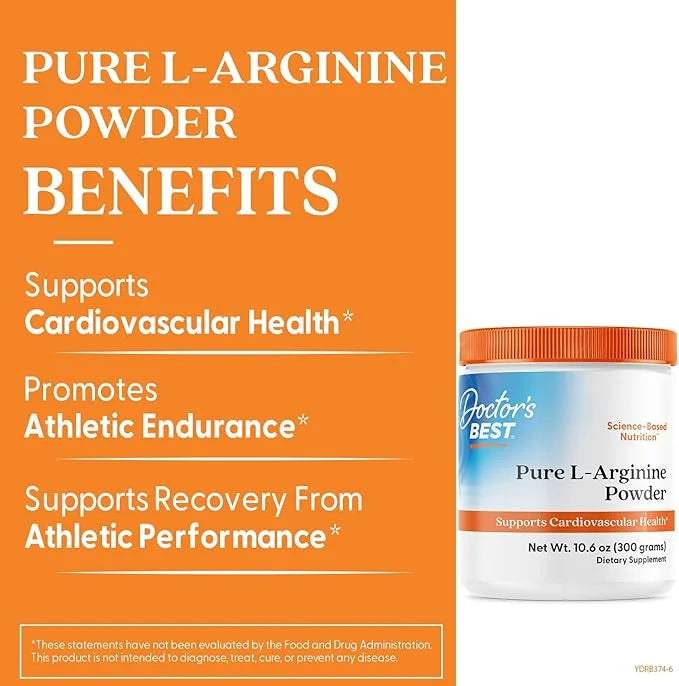 Doctors Best Pure L-Arginine Powder, Supports Cardiovascular Health, Non-GMO, Gluten Free, Soy Free, Vegan Net Wt. 10.6 oz...