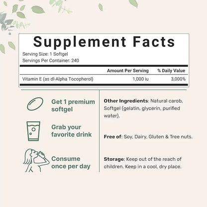 Micro Ingredients Vitamin E 1000 IU, 240 Softgels