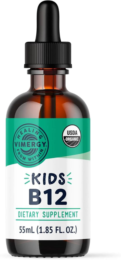 Vimergy Kids Organic Liquid B12 – Promotes Physical Development & Cognitive Function* – Fast-Absorbing Immune Support* – U...