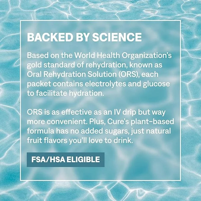 Cure Hydrating Electrolyte Mix | Powder for Dehydration Relief | Made with Coconut Water | No Added Sugar | FSA & HSA | Ve...