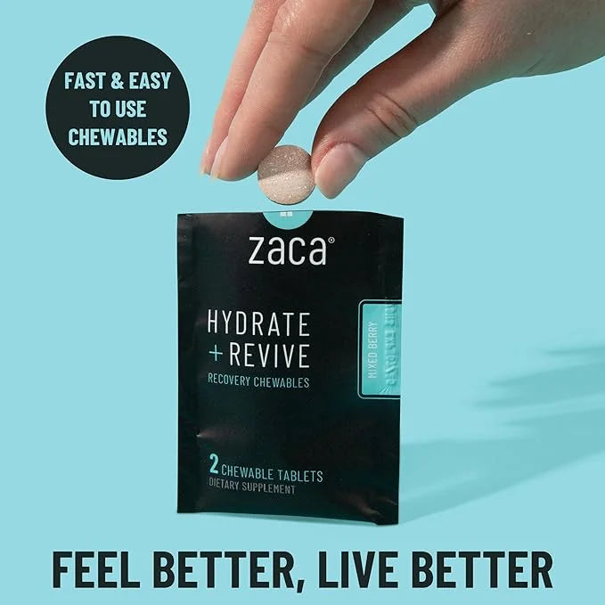 Zaca Recovery Chewable Supplement | Hydrate + Revive | Party, Travel, Exercise & Altitude | Sugar Free & Gluten Free | Mix...