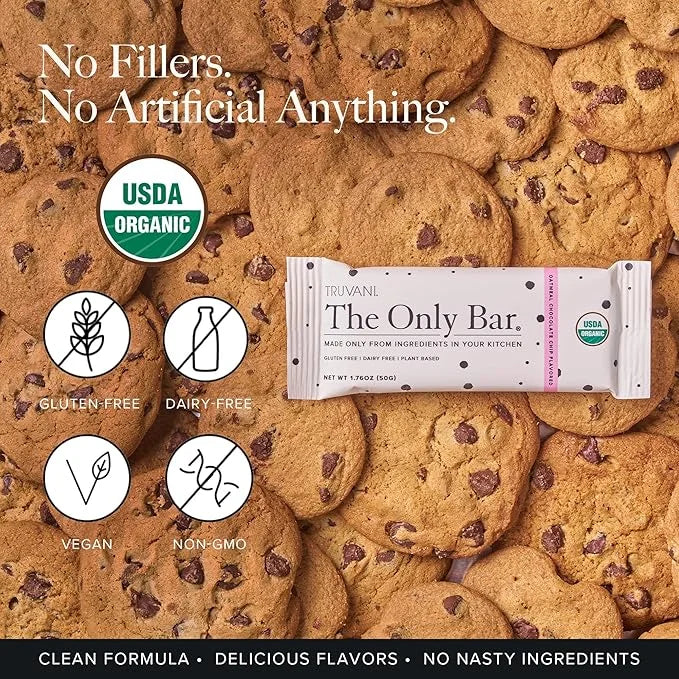 Truvani Plant Based Snack Bars | Oatmeal Chocolate Chip 1 Pack | 6g Protein | USDA Organic and Vegan | The Only Bar | Dair...