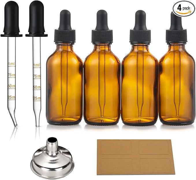 4 Pack, 2 oz Dropper Bottles with 2pcs Glass Pipettes(1ml) - Essential Oils Bottles for Health, Personal Care & Beauty - 6...