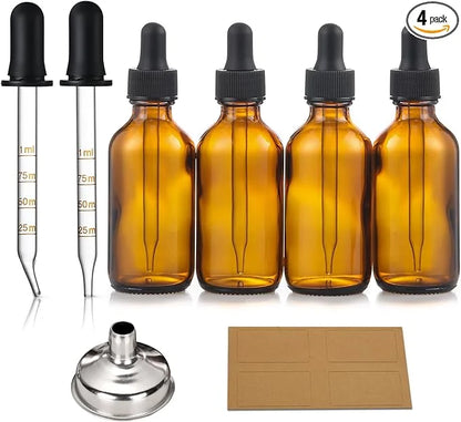 4 Pack, 2 oz Dropper Bottles with 2pcs Glass Pipettes(1ml) - Essential Oils Bottles for Health, Personal Care & Beauty - 6...