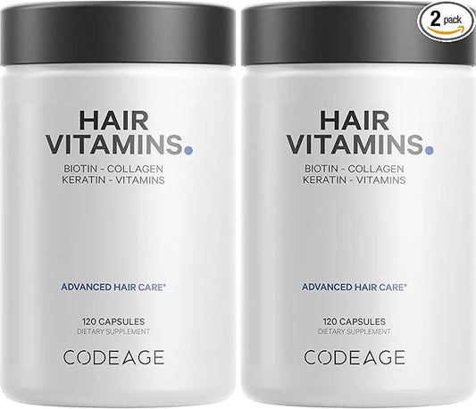 Codeage Hair Vitamins 10000 mcg Biotin, Keratin, Collagen, Vitamin A, B12, C, D3, E, Zinc, Turmeric, Probiotics, Enzymes, ...