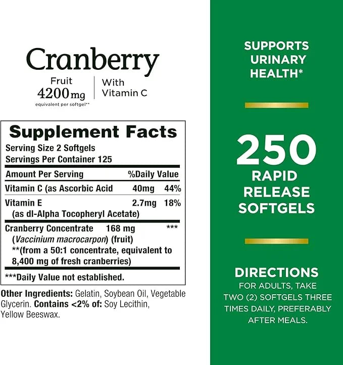 Nature's Bounty Cranberry 4200mg With Vitamin 250 Rapid
