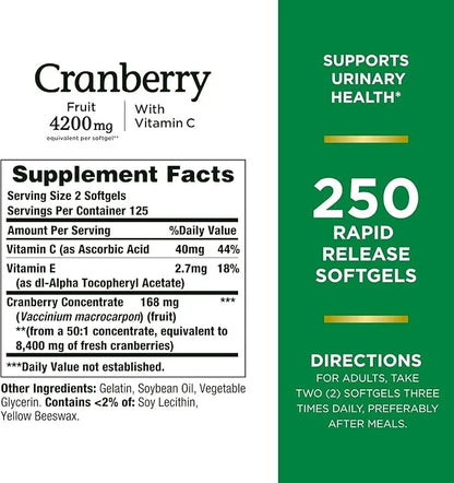 Nature's Bounty Cranberry 4200mg With Vitamin 250 Rapid