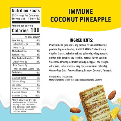 JiMMY'S! Functional Immune Protein Bar - Coconut Pineapple - 15 count - Immune Support with 300% Daily Vitamin C - Immune ...
