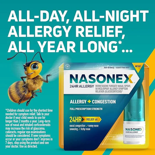 Nasonex 24HR Allergy Nasal Spray, Allergy Strength,120 Spray, 2 Pack
