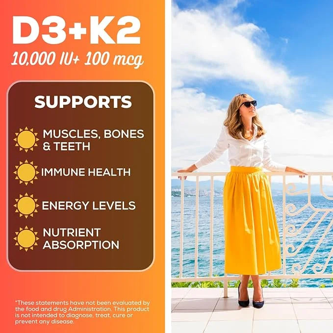 grow vitamin D3 K2 w/MCT Oil - 10,000 IU D3, 100 mcg K2 MK7, Calcium, Zinc, BioPerine, Magnesium for Superior Absorption -...
