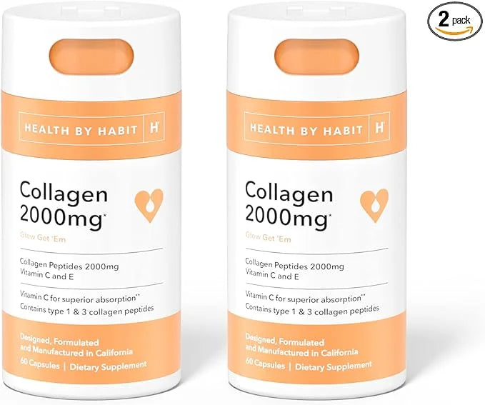 Health by Habit Collagen Supplement 2 Pack (120 Capsules) - Vitamin C & Vitamin E, 2000mg, Collagen Peptides, Superior Abs...
