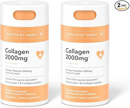 Health by Habit Collagen Supplement 2 Pack (120 Capsules) - Vitamin C & Vitamin E, 2000mg, Collagen Peptides, Superior Abs...