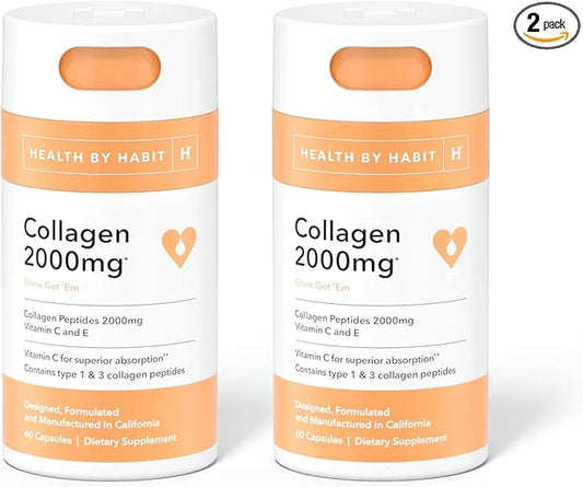 Health by Habit Collagen Supplement 2 Pack (120 Capsules) - Vitamin C & Vitamin E, 2000mg, Collagen Peptides, Superior Abs...
