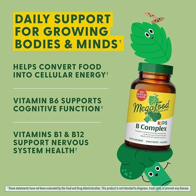 MegaFood Kids B Complex 8 B B6, Vitamin B12, Folate, 30 Mini