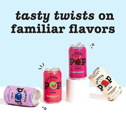 Culture Pop Soda, Jazzy & Juicy Variety Pack, Probiotic Low Sugar Soda, Sparkling Juice Alternative, Non-GMO, Kosher, Glut...