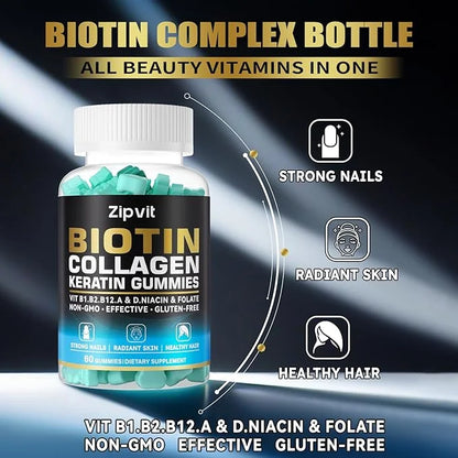 Biotin Collagen Gummies – Hair Skin B1, B2, B2, B3, B3, B6, B6, B7, B7, Collagen, 60 Gummy