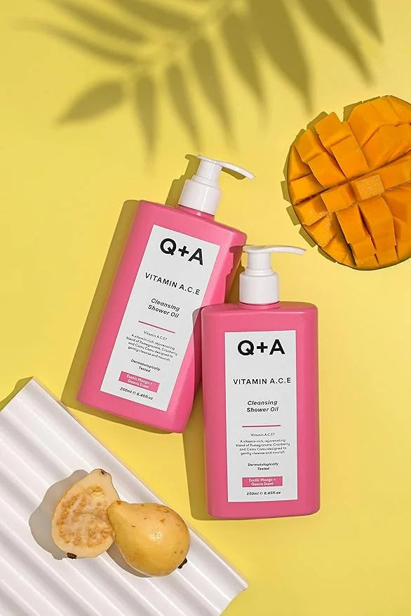 Q+A Vitamin A.C.E Cleansing Shower Oil, blend of vitamin-rich Fruit Extracts and Oils, plus a Superfood Complex supporting...