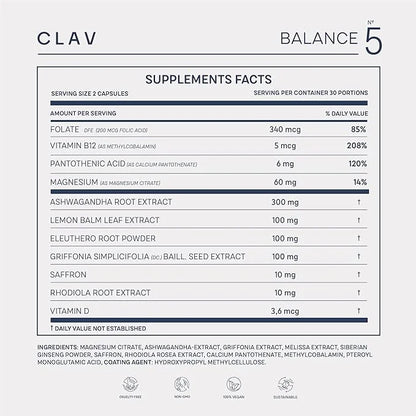 CLAV N°5 Mood Support Supplement 5-HTP Griffonia 60 Capsules