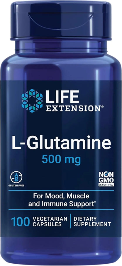 Life Extension L-Glutamine 500mg and Magnesium 500mg Capsules 200 Vegetarian