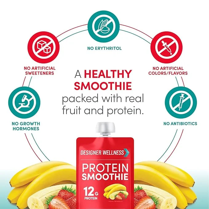 Designer Wellness Protein Smoothie, Real Fruit, 12g Protein, Low Carb, Zero Added Sugar, Gluten-Free, Non-GMO, No Artifici...
