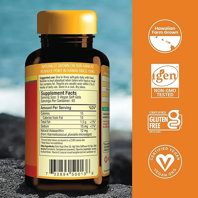 Nutrex Hawaii Vegan BioAstin Hawaiian Astaxanthin 4mg, 120 120 Softgels