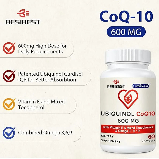 Ubiquinol CoQ10-600mg-Softgel, Active Coq10 Ubiquinol Supplement 3, 6, 6, 9, 9, High Absorption-Coenzyme-Q10, Powerful 600...