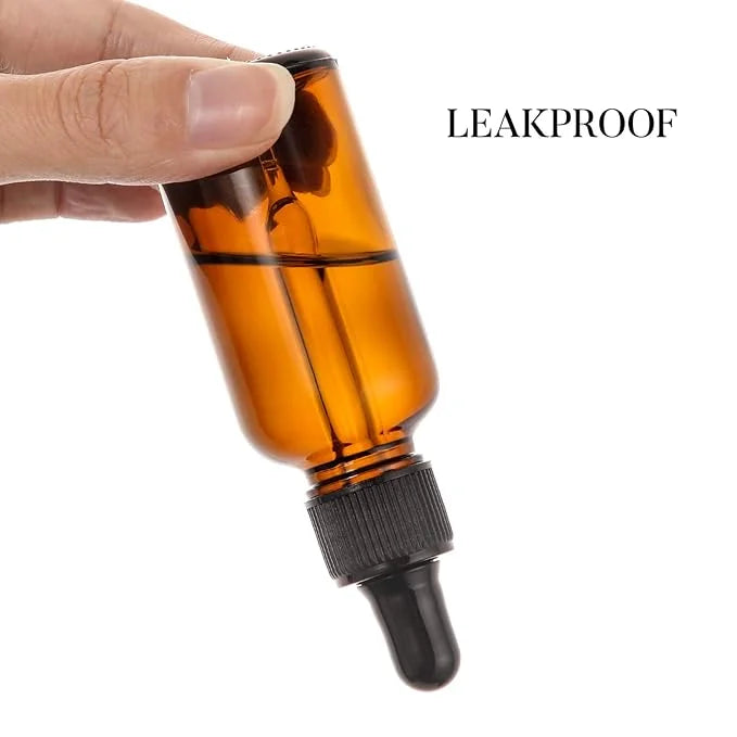 4 Pack, 1 oz Amber Glass Dropper Bottles Plus 2pcs Graduated Calibrated Glass Pipettes (1ml)- 30ml Dark Brown Tincture Bot...