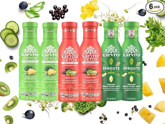 Karviva Organic Detox Juice Variety Pack – Ancient Remedies for Gentle Detox & Healthy Digestion, Low-Sugar Juice Cleanse ...