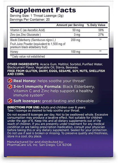 Sambucol Black Elderberry Throat Lozenge 3-Pack (60 (60 Total
