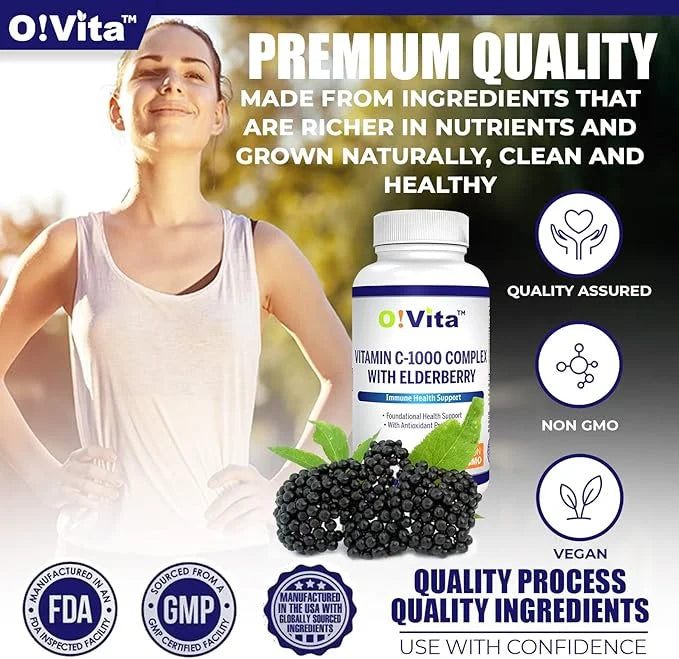 Vitamin C-1000 Complex with Elderberry (Sambucus 3-Month Supply, (90 Vegan