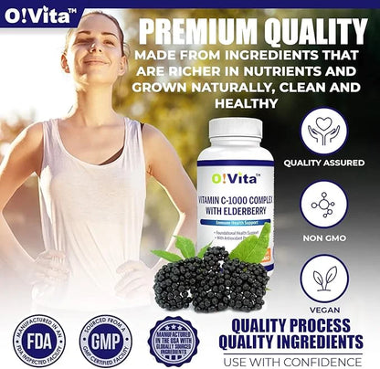 Vitamin C-1000 Complex with Elderberry (Sambucus 3-Month Supply, (90 Vegan