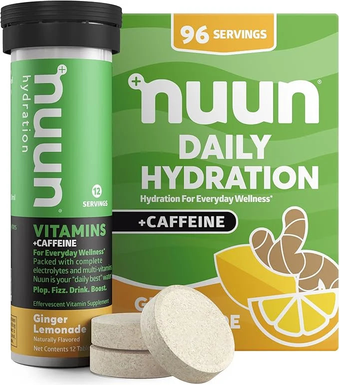 Nuun Hydration Vitamins Electrolyte Tablets + Caffeine, Ginger Lemonade, 5 Essential Electrolytes for Hydration + Vitamin ...