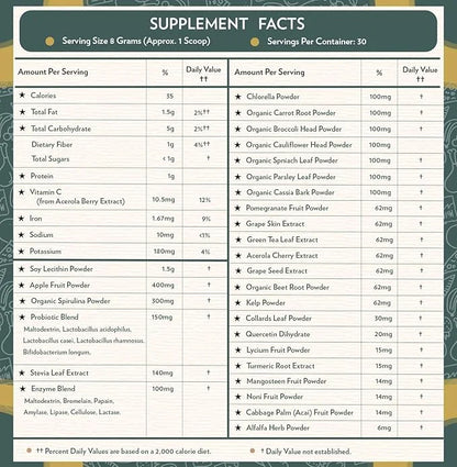 Greens Powder Immune Defense and Digestive Support 30 Serving