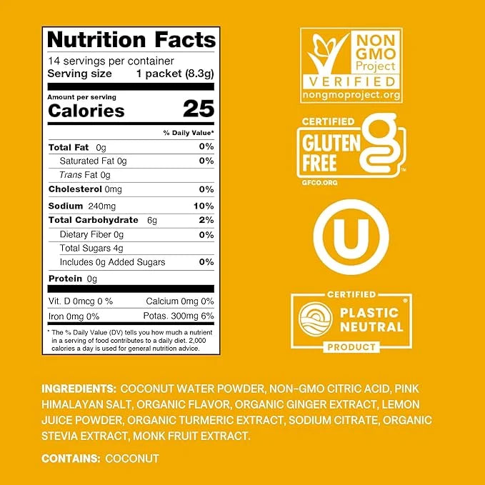 Cure Hydrating Electrolyte Mix | Powder for Dehydration Relief | Made with Coconut Water | No Added Sugar | FSA & HSA | Ve...