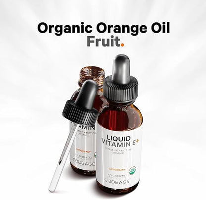 Codeage Liquid Vitamin E+ - USDA-Certified Organic Vitamin E - 2-Month Supply - D-Alpha Tocopherol Acetate, Organic MCT Oi...