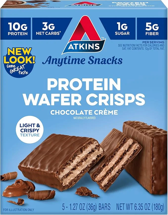 Atkins Chocolate Crème Protein Wafer Crisps, Protein Dessert, 4g Net Carb, 1g Sugar, High in Fiber, Keto Friendly, 5 Count...