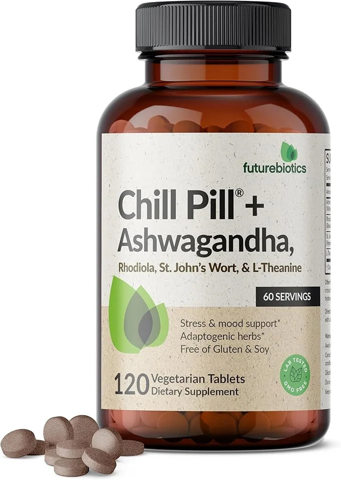 Futurebiotics Chill Pill + Ashwagandha, Rhodiola, St. John’s Wort, & L-Theanine - Non-GMO, 120 Vegetarian Tablets - Produc...