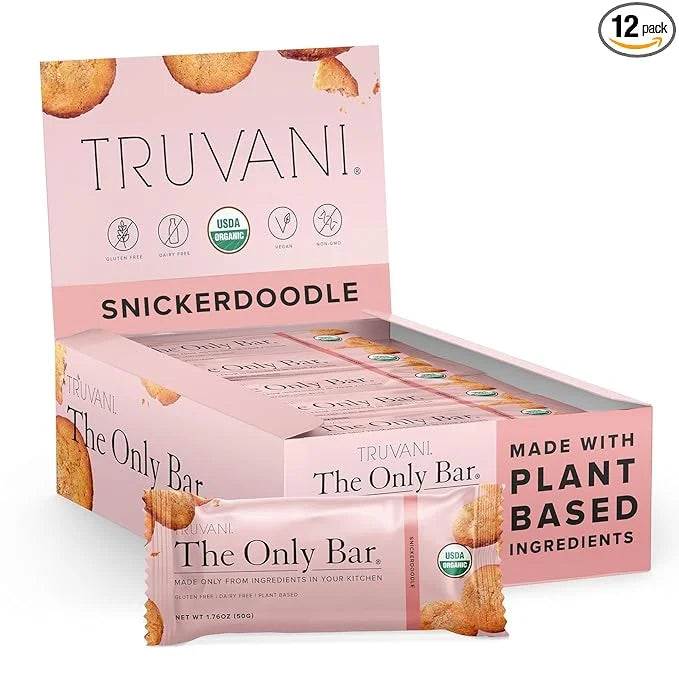 Truvani Plant Based Snack Bars | Snickerdoodle 12 Pack | 5g Protein | USDA Organic and Vegan | The Only Bar | Dairy, Soy, ...