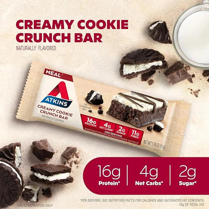 Atkins Creamy Cookie Crunch Meal Bars, 16g Protein, 11g Fiber, 2g Sugar, 4g Net Carbs, Low Carb, 12 Count - Product Image