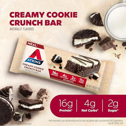 Atkins Creamy Cookie Crunch Meal Bars, 16g Protein, 11g Fiber, 2g Sugar, 4g Net Carbs, Low Carb, 12 Count - Product Image
