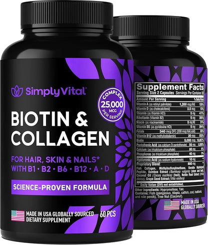 Biotin Vitamins for Hair, Skin & Nails 5000mcg, Keratin 60 Caps