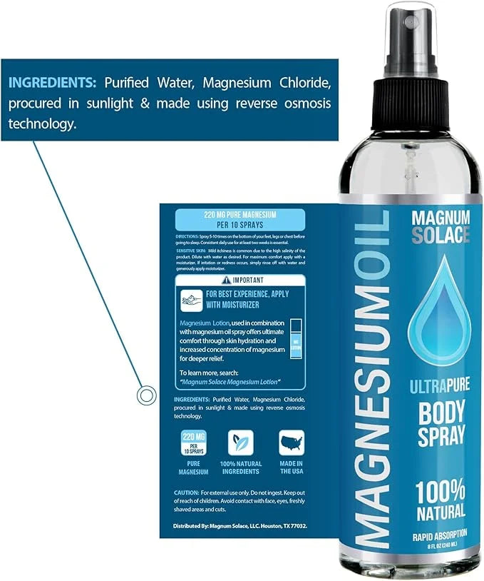 Pure Magnesium Oil Spray - 100% Natural Magnesium Spray - Sourced from The Dead Sea, 8 oz - Product Image