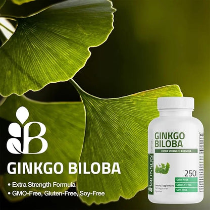 Bronson Ginkgo Biloba Extra Strength Supports Brain Function & Memory Support, 250 Vegetarian Capsules - Product Image