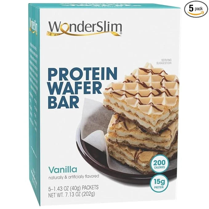 WonderSlim Protein Wafer Snack Bar, Vanilla, 200 Calories, 15g Protein, 0mg Cholesterol (5ct) - Product Image