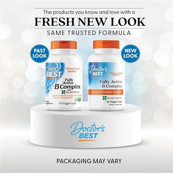 Doctor's Best Fully Active B Complex, Energy & Cellular Support, Non-GMO, Gluten Free, Soy Free, Vegan 60 Veggie Caps - Pr...