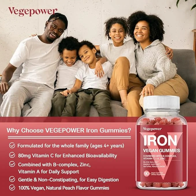 Iron Gummies Supplements for Women & Kids Flavor(3 Packs)