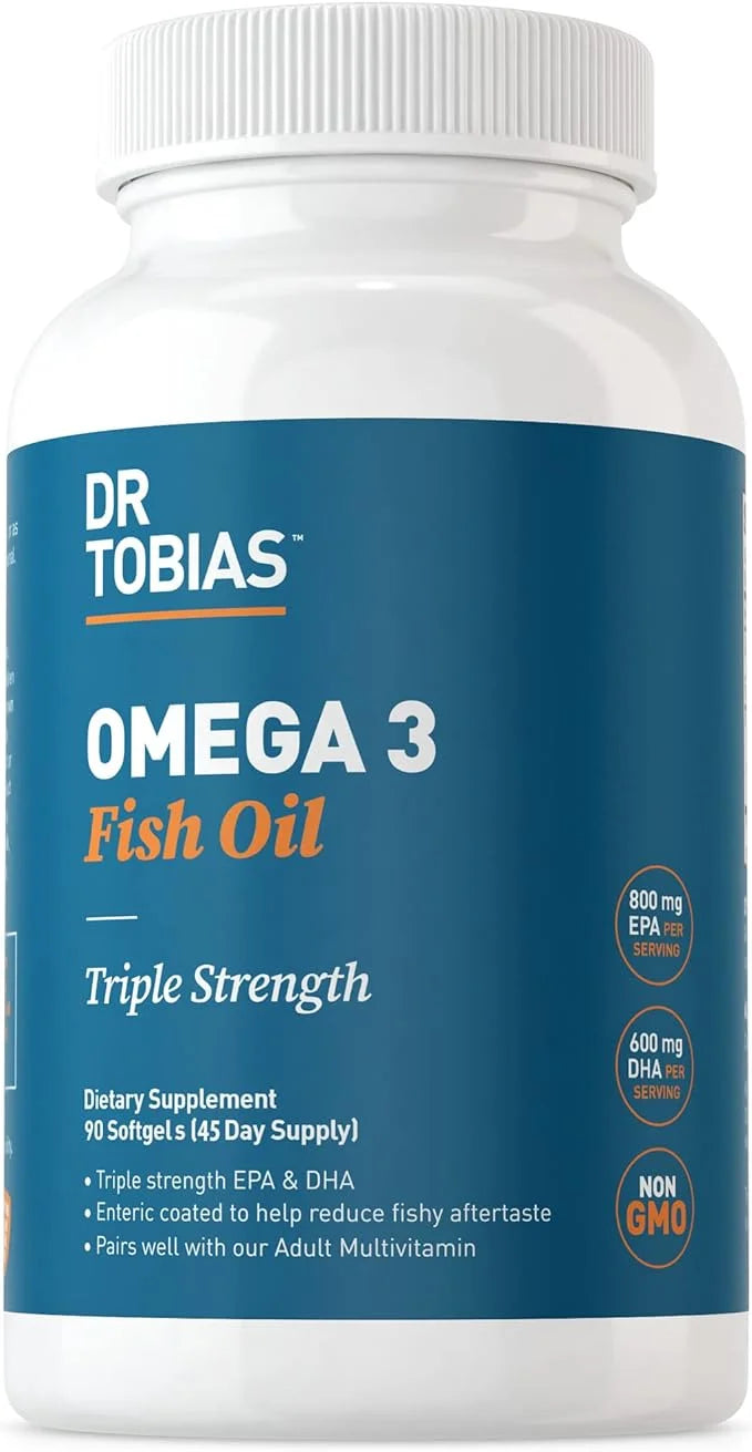 Dr. Tobias Omega 3 Fish Oil, 2000mg Triple 3 Supplement 800mg EPA 600mg DHA 3 Supplements 90 Softgels, 45 Servings