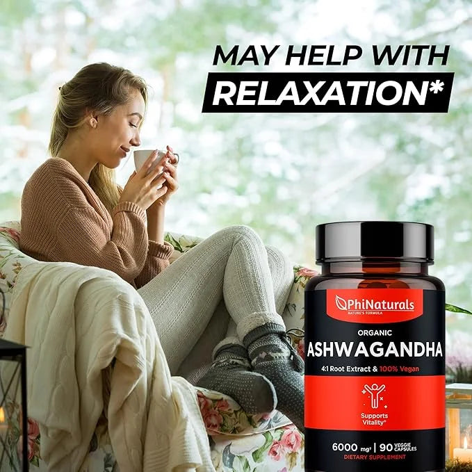 Ashwagandha Root Extract Capsules (Organic) Equivalent 6000 mg 1500 mg 500 mg 90 Count