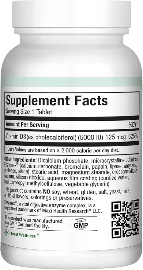 Maxi Health Vitamin D3 5000 IU (125 mcg) 5000 IU D3 (90 (90 Tablets)